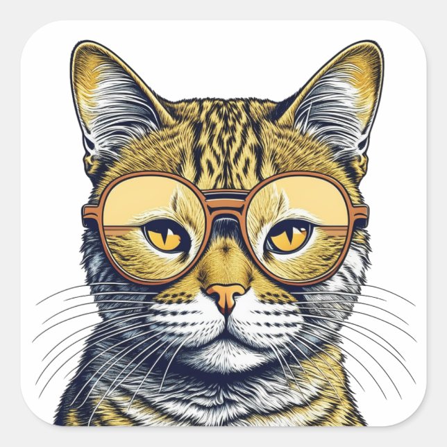 Sticker Carré Chat Kitty cool avec lunettes (Devant)