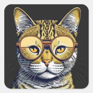 Sticker Carré Chat Kitty cool avec lunettes