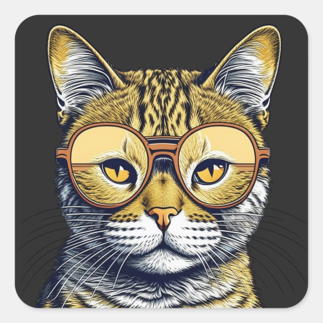 Sticker Carré Chat Kitty cool avec lunettes (Devant)