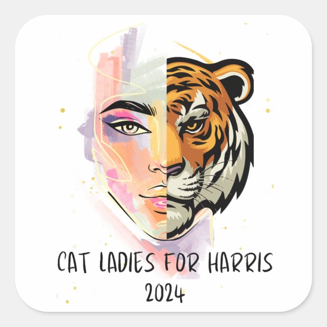Sticker Carré Chat Ladies for Harris 2024 (Devant)