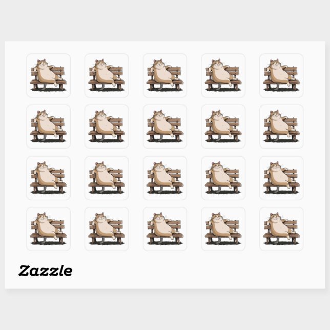 Sticker Carré Chat Le Banc Sitter (Feuille)