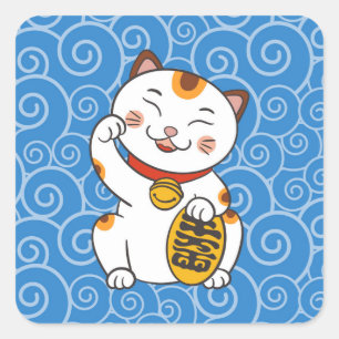 Sticker Carré Chat Lucky Japonais Calico Maneki Neko