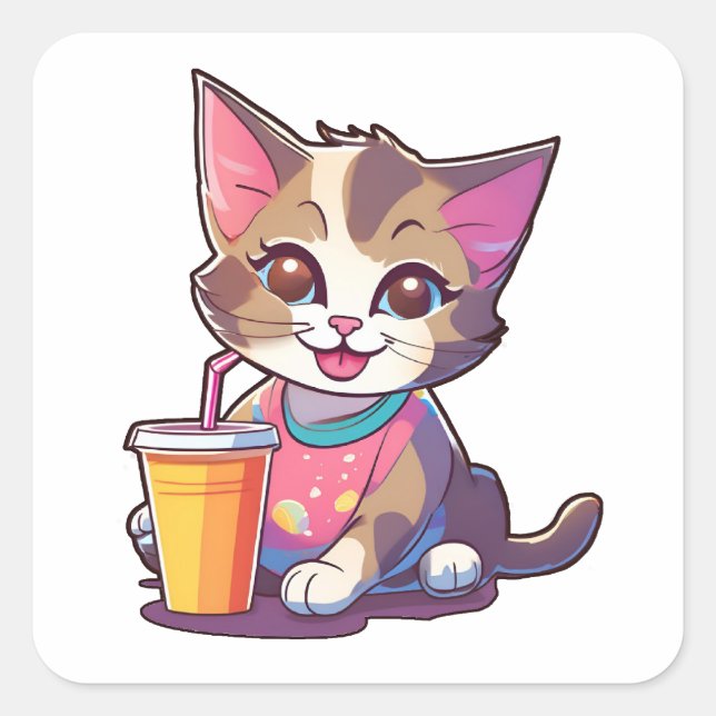 Sticker Carré chat mignon (Devant)