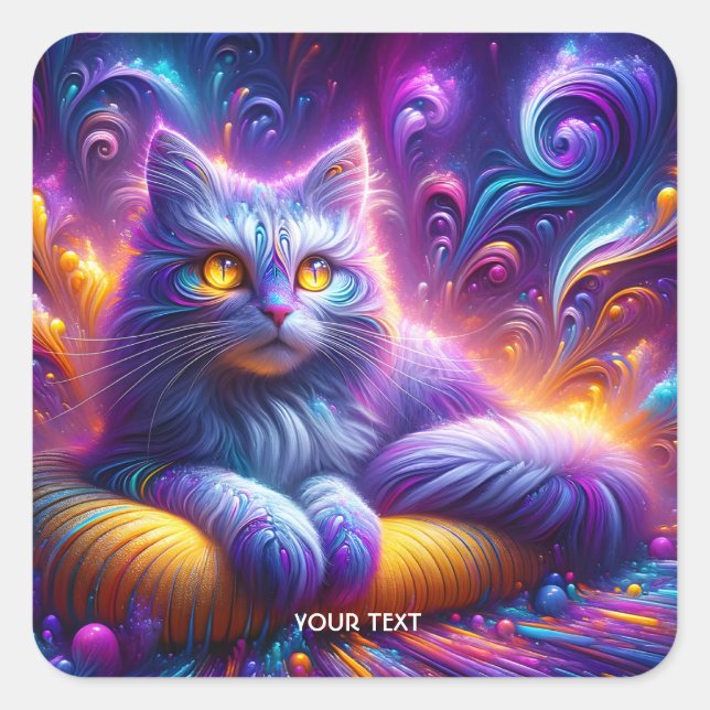 Sticker Carré Chat mignon bleu violet Imaginaire (Devant)