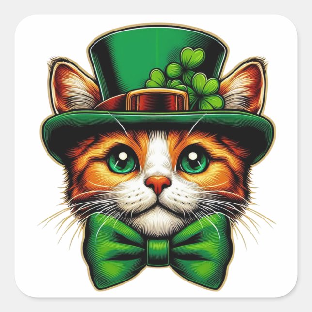 Sticker Carré Chat mignon/chaton Saint Patrick's Day (Devant)