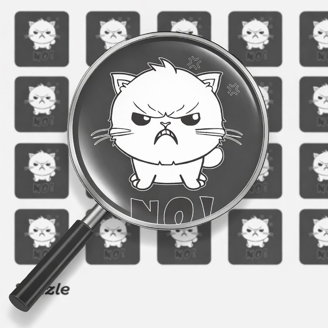 Sticker Carré Chat mignon en colère en train de baiser Non. (Cute angry cat hissing No. Square Sticker)