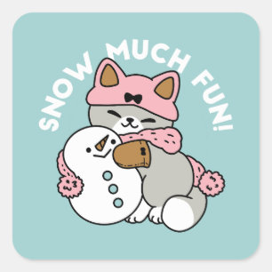 Sticker Carré Chat mignon en Engin à neige avec Art Snowman