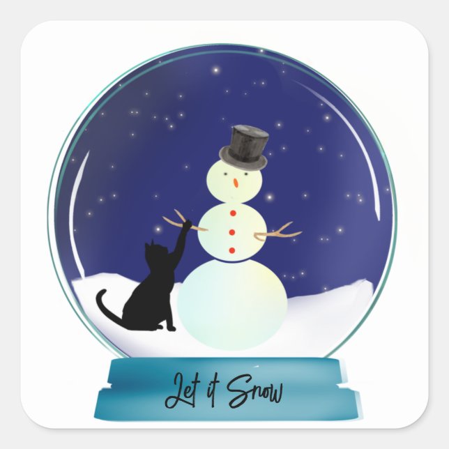 Sticker Carré Chat mignon Fabriquer un Snowman Christmas Snow Gl (Devant)