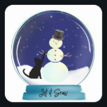 Sticker Carré Chat mignon Fabriquer un Snowman Christmas Snow Gl<br><div class="desc">Ce chat noir fait un bonhomme de neige avec un casquette surligné contre un ciel enneigé à l'intérieur d'un globe de neige. Vous pouvez customiser le message avec le modèle que j'ai fourni. Si vous aimez ce que vous voyez, mais que vous ne voyez pas ce que vous voulez, je...</div>