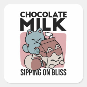 Sticker Carré Chat Mignon Lait Chocolat – Boisson Confortable et