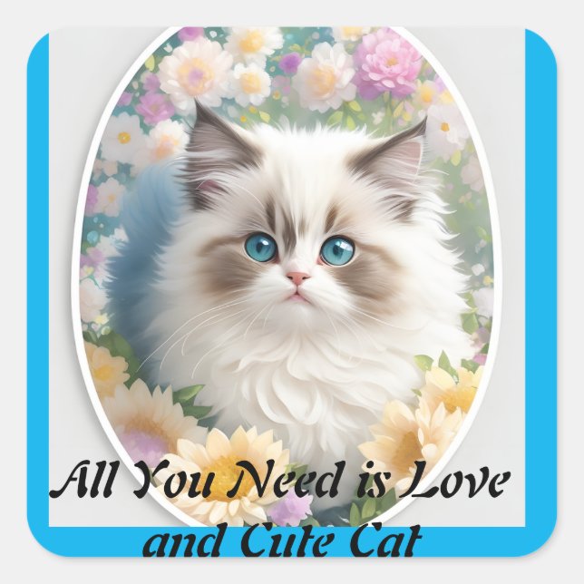 Sticker Carré Chat mignonne et amour (Devant)