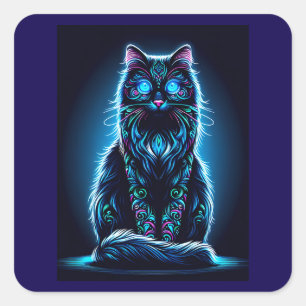 Sticker Carré Chat Néon Fond Vivant-97948