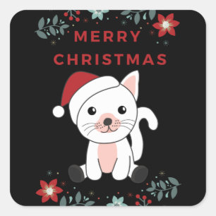 Sticker Carré Chat Noël Neige Hiver Animaux Chats Carré Stic