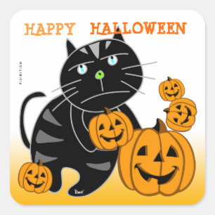 Sticker Carré Chat noir 2 d'autocollant de Jack-o'-lantern