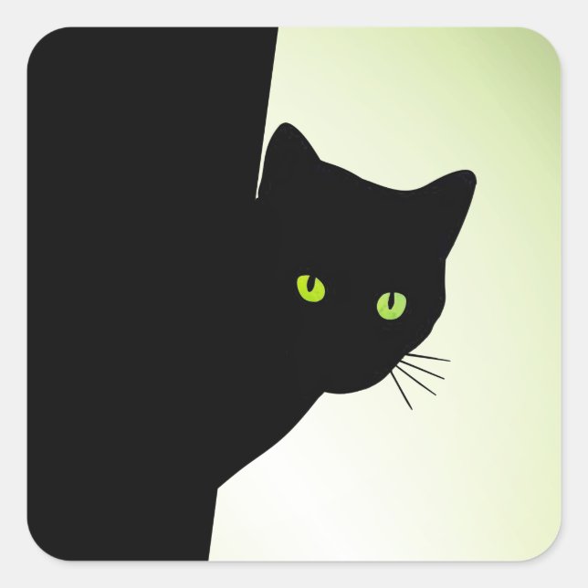 Sticker Carré Chat noir aux yeux verts (Devant)