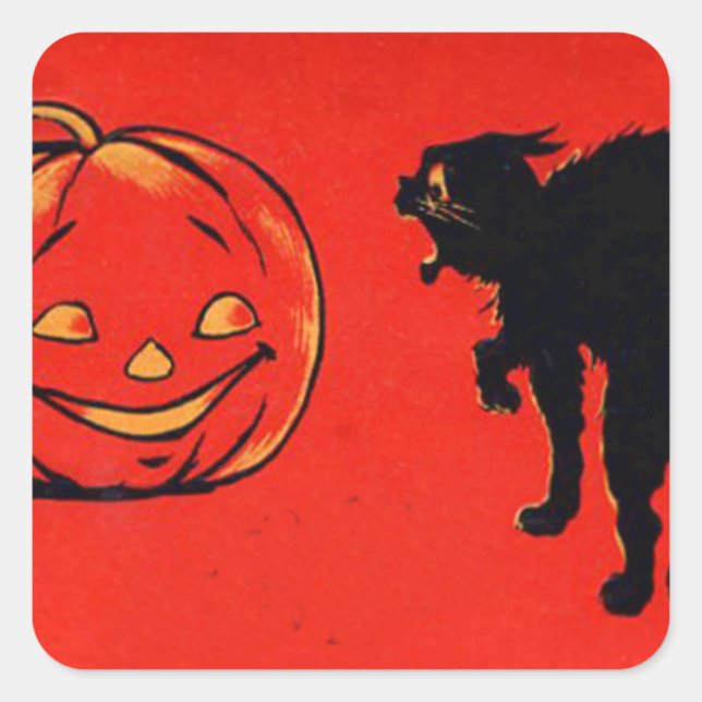 Sticker Carré Chat noir Citrouille Jack-o'-lantern (Devant)