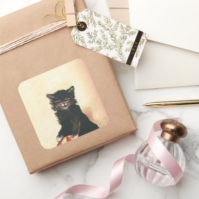 Sticker Carré Chat noir éffrayant Halloween (Cadeaux)