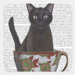 Sticker Carré Chat noir en Teacup