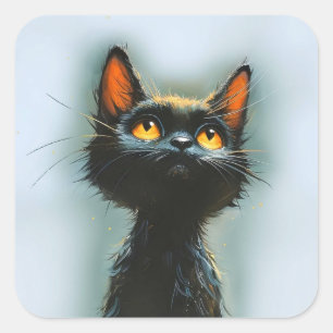 Sticker Carré Chat noir enchanté