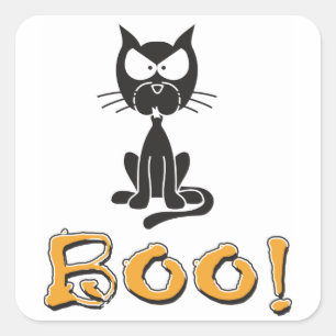 Sticker Carré Chat noir Halloween Boo