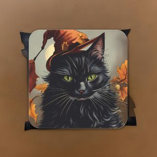 Sticker Carré Chat noir Halloween Vintage cuisine peinture Éffra