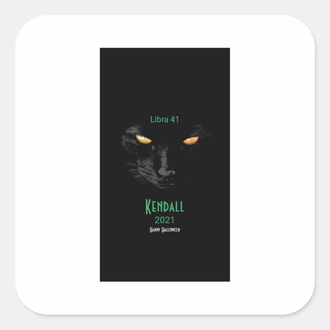 Sticker Carré Chat noir Joyeux Halloween mignon (Devant)
