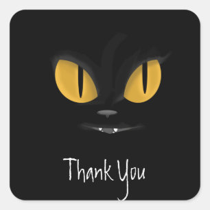 Sticker Carré Chat noir malicieux avec Merci des doigts