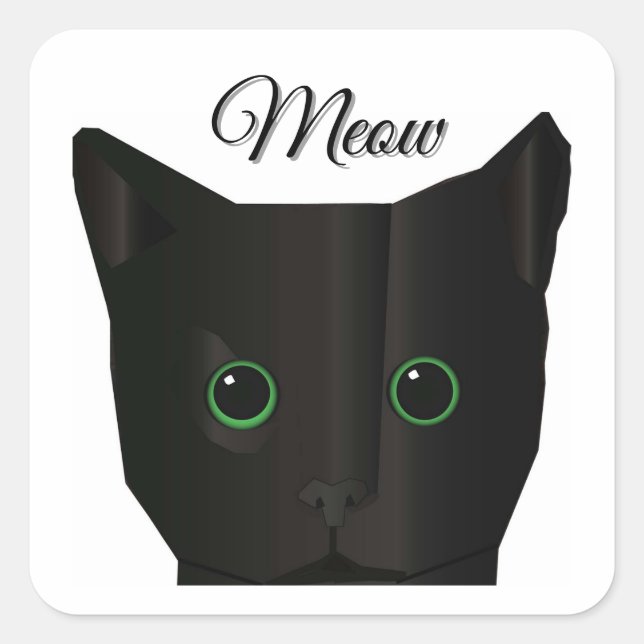 Sticker Carré Chat Noir Miaou  (Devant)