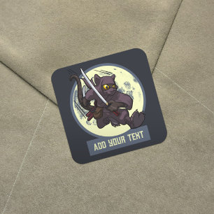 Sticker Carré Chat noir ninja sautant Art animalier alternatif