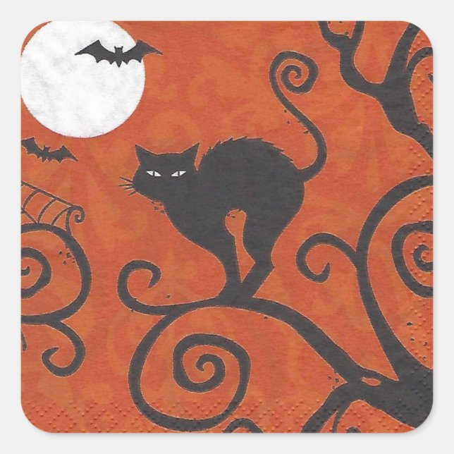 Sticker Carré chat noir orange (Devant)