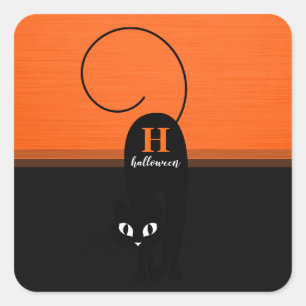 Sticker Carré Chat noir orange Halloween Two Tone