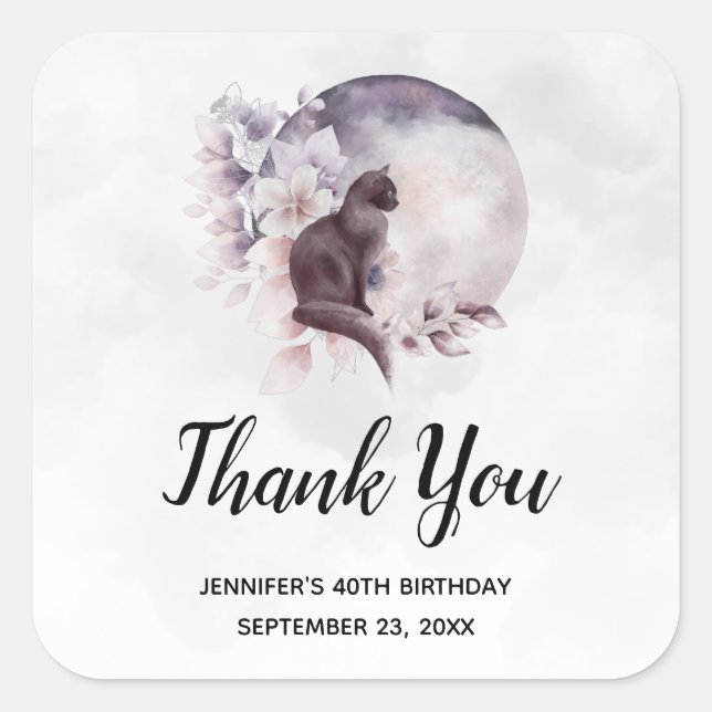 Sticker Carré Chat noir par un Merci de Pleine lune magique (Devant)