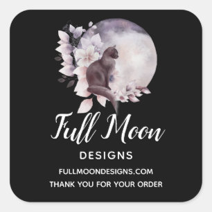 Sticker Carré Chat noir par une Pleine lune magique
