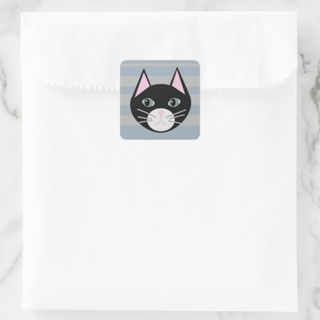 Sticker Carré Chat noir, rayures (Sac)