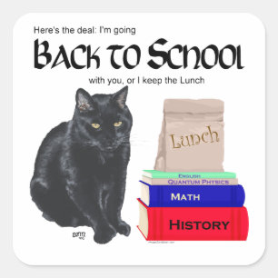 Sticker Carré Chat noir retour à l'école