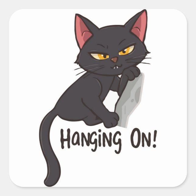 Sticker Carré Chat noir suspendu (Devant)
