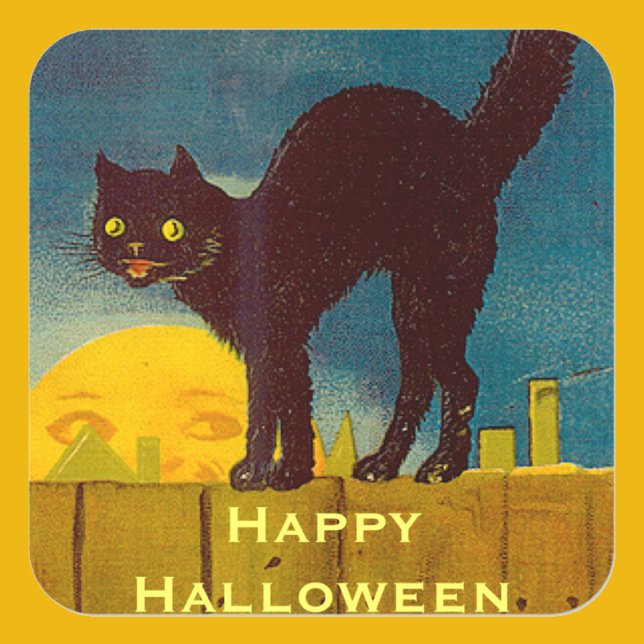 Sticker Carré Chat noir vintage Halloween (Créateur téléchargé)