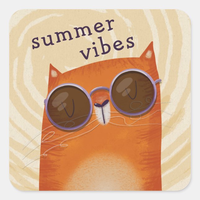 Sticker Carré Chat orange cool (Devant)