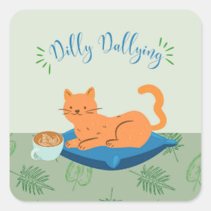 Sticker Carré Chat orange Dallly