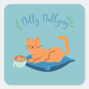 Sticker Carré Chat orange qui lambine