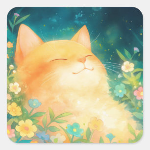 Sticker Carré Chat Orange Sieste Paisible