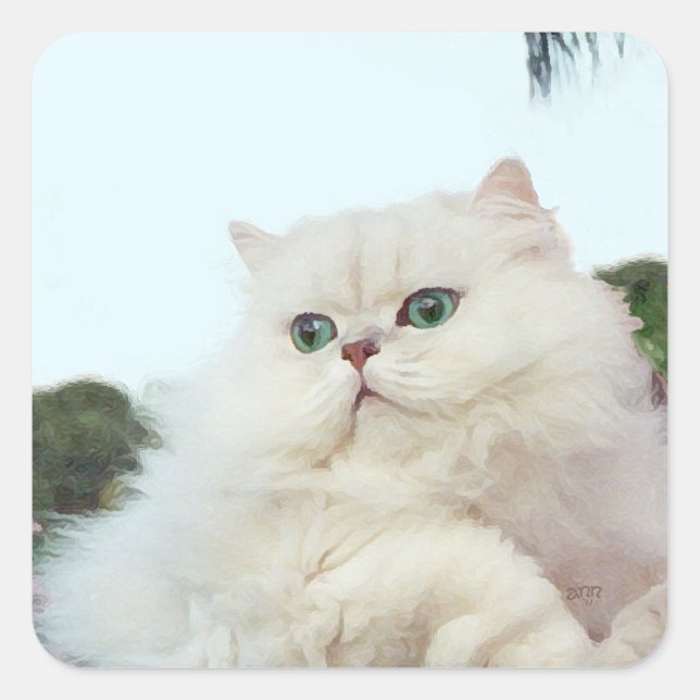 Sticker Carré Chat Persan aux Yeux de Jade (Devant)