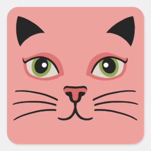 Sticker Carré Chat Rétro Rose