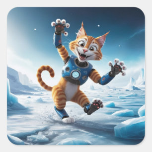 Sticker Carré Chat robot convivial sur une autre planète glacée