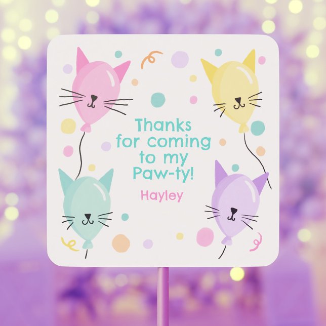 Sticker Carré Chat rose Kitty Balloons Kitten Fête Fille Anniver (Pink Kitty Cat Balloons Kitten Party Girl Birthday Square Sticker)