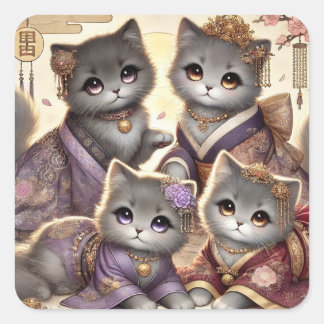 Sticker Carré Chat royal gris japonais