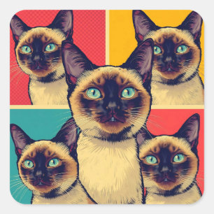 Sticker Carré chat siamois Noël