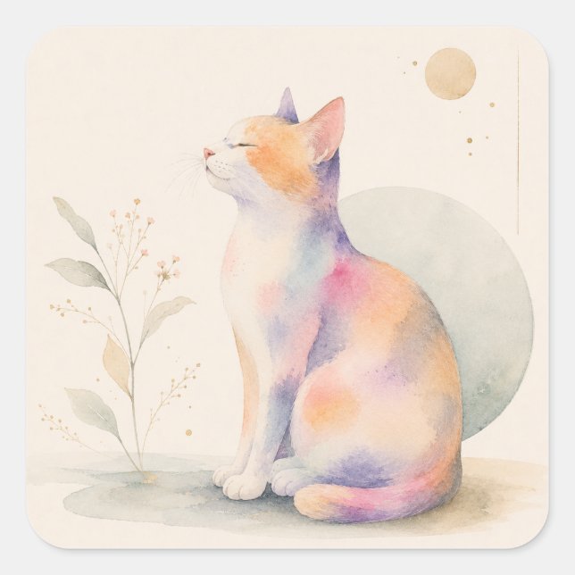 Sticker Carré Chat silencieux au clair de lune (Devant)