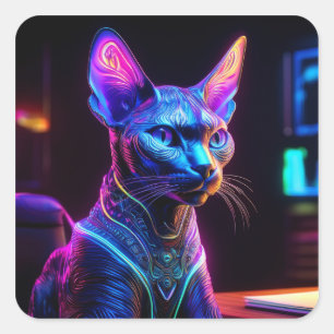 Sticker Carré Chat Sphinx Alien S'assoit Dans Le Fauteuil De Son