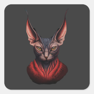 Sticker Carré Chat Sphynx - Demi Chat, Demi-Diable, Maître Sphyn